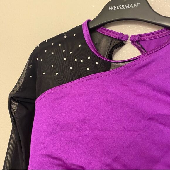 WEISSMAN Dance Costume purple mesh rhinestone leotard Don't Call Me Up 14146 MC - Picture 4 of 10